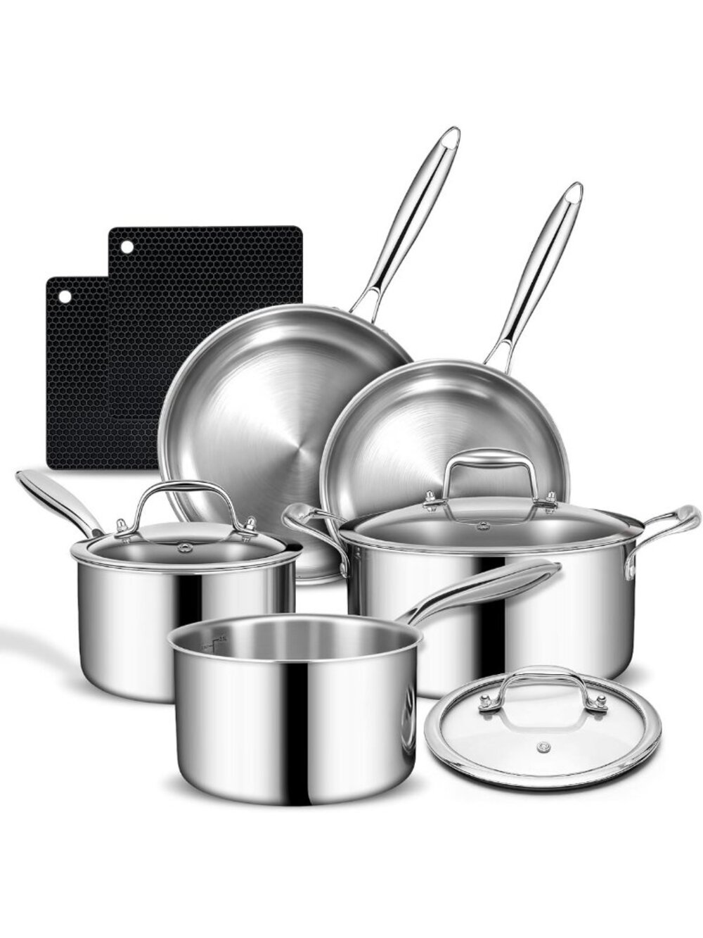 3 Ply Stainless Steel Cookware Set, AIVIKI 10-Pieces Pots and Pans Set